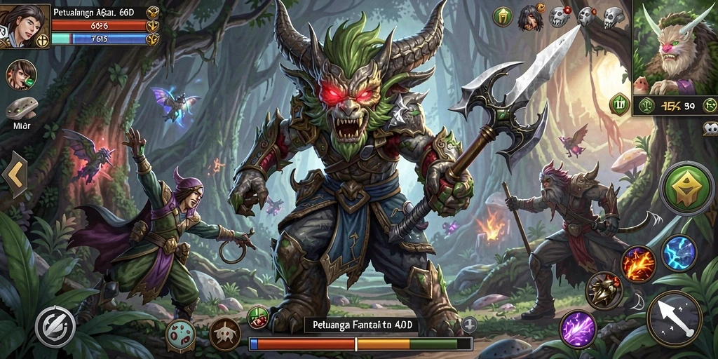 Screenshot utama menunjukkan tindakan mendebarkan dalam RPG 66D.