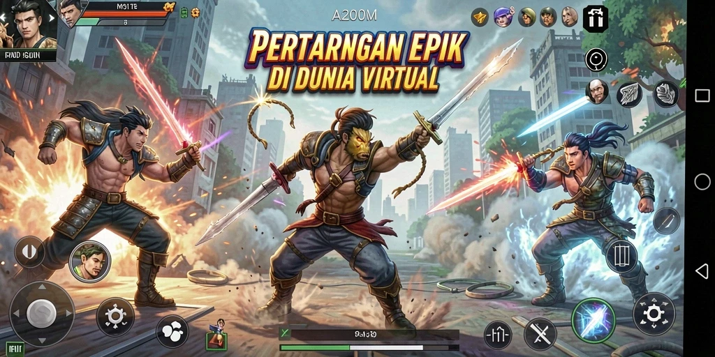 Tampilan gameplay seru A200M dengan aksi pertarungan yang cepat.