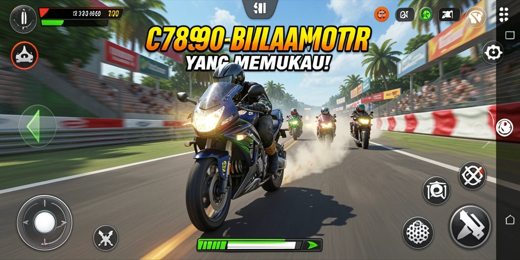 Screenshot C7890 menampilkan aksi balapan motor yang seru dan mendebarkan.