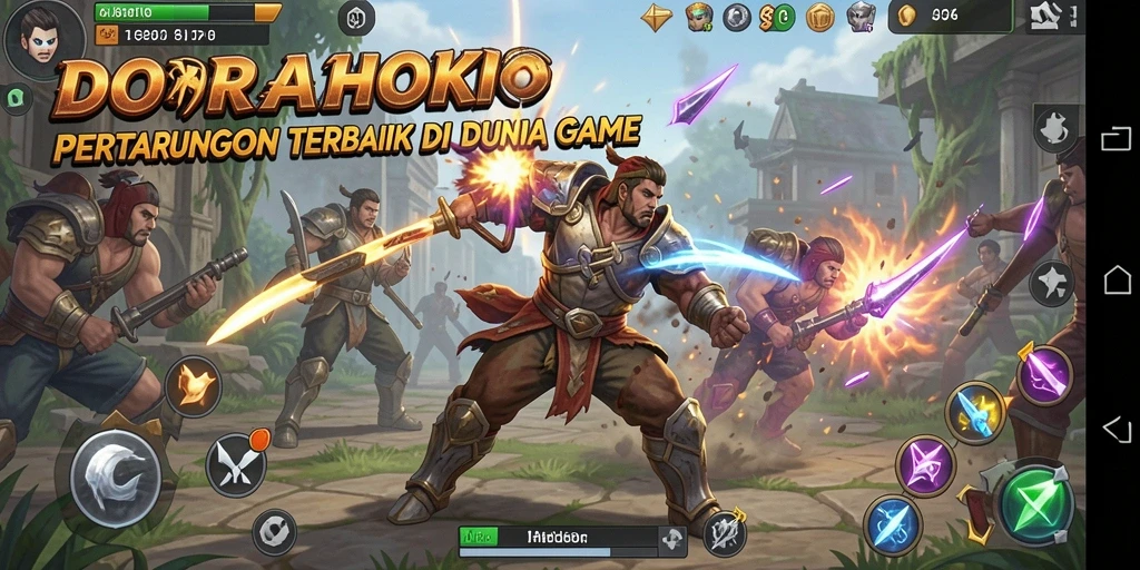 Gameplay seru di DORAHOKI dengan pertarungan yang mendebarkan.