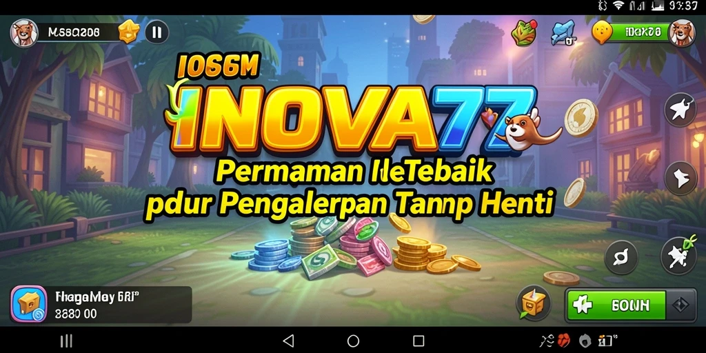 Tampilan gameplay INOVA77 dengan karakter dan sumber daya menarik.