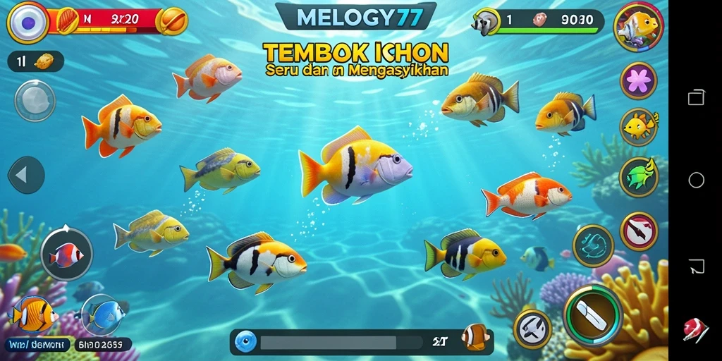 Tangkapan layar gameplay MELODY77 menampilkan aksi tembak ikan yang seru.