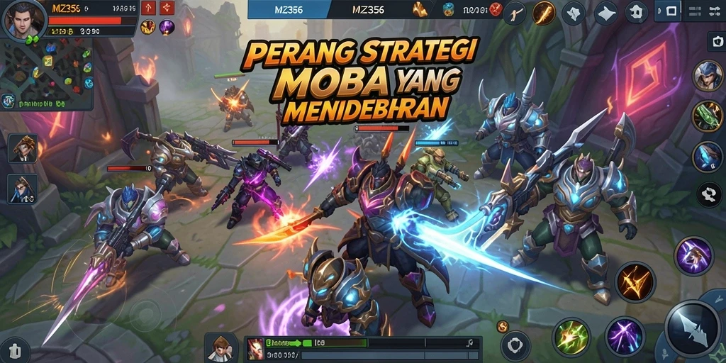 Tangkapan layar gameplay MZ356 dengan aksi seru di arena MOBA.