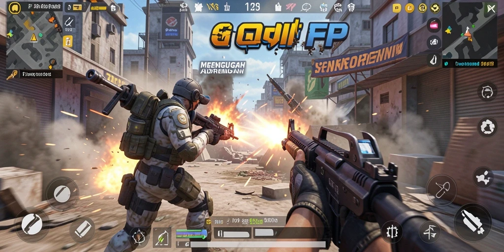 Tampilan seru dari gameplay pertarungan FPS di QQRP.