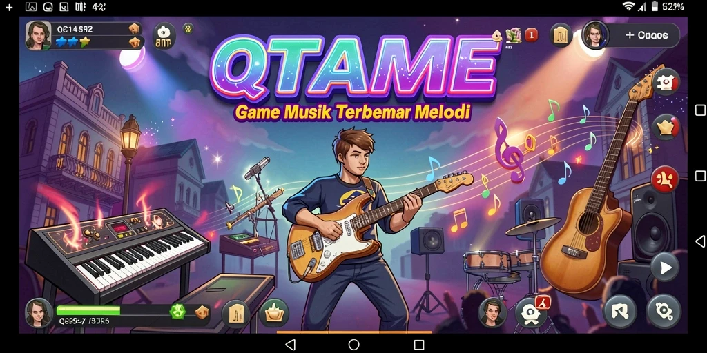 Tampilan gameplay QTGAME dengan tantangan musik yang seru.