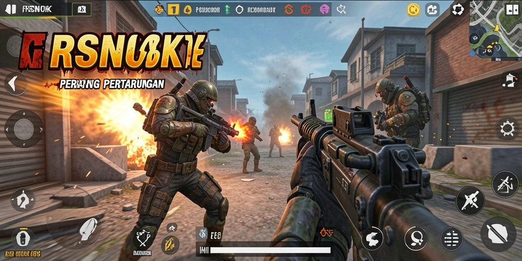 Screenshot RSNOK menunjukkan aksi menegangkan dalam pertempuran FPS.