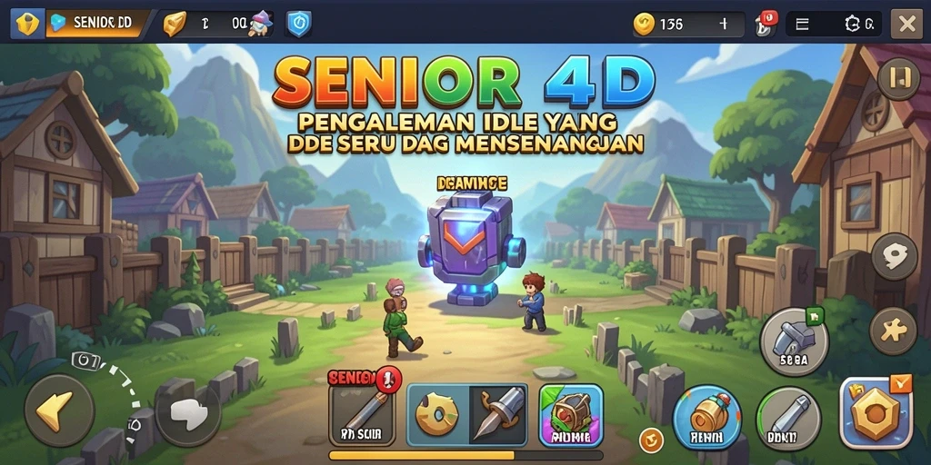 Screenshot gameplay menunjukkan aksi seru dan kemajuan karakter di SENIOR4D.