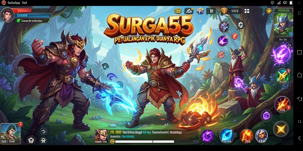 Tangkapan layar gameplay SURGA55 menampilkan pertarungan sengit di dunia fantasi.